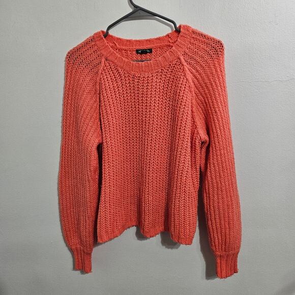 Womens Oversized Raglan Crew Neck Sweater Balloon Sleeve Bright Coral Size S - Picture 2 of 7